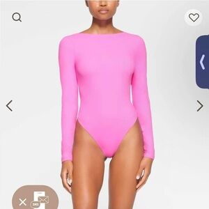 SKIMS Pink Long Sleeve One Piece Swimsuit